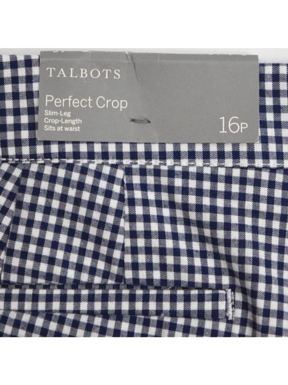 Talbots Perfect Crops Pants Womens 16P Sunrise Gingham Navy Blue White Cropped - Picture 5 of 10